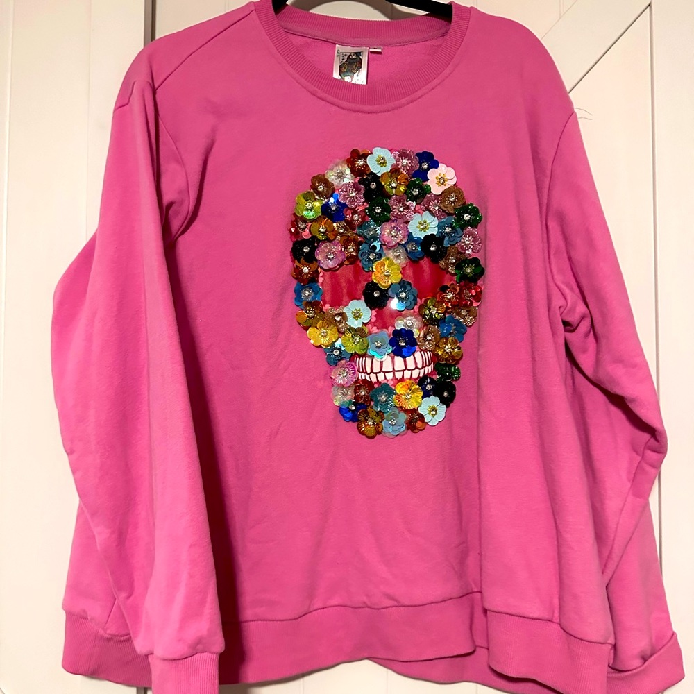 Queen Of Sparkles Floral Skull Sweater